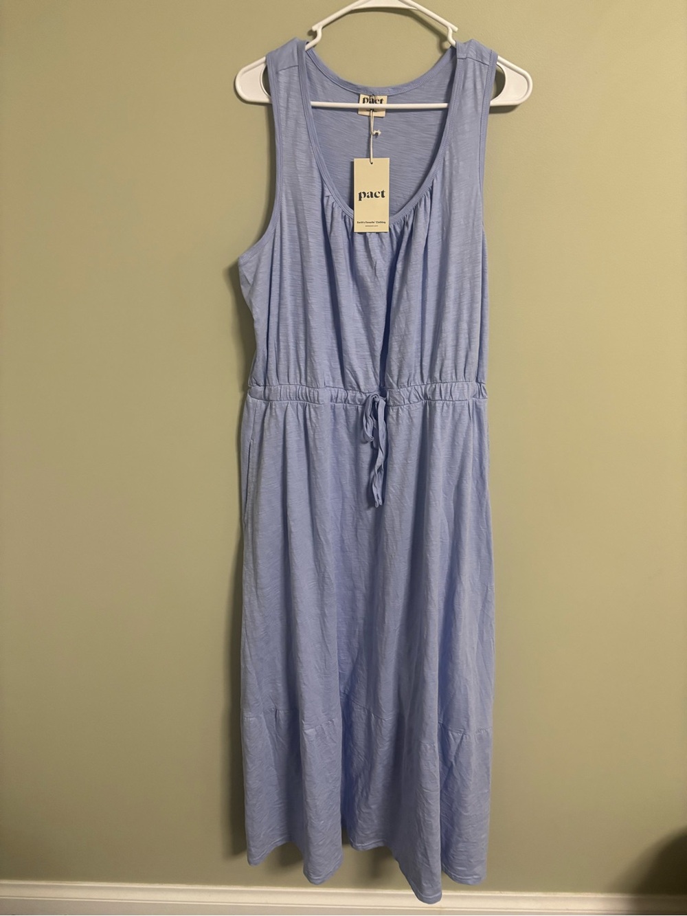 Pact Organic Cotton Cornflower Blue Perfect Slub Tank Maxi Dress Size XL New - Picture 1 of 7